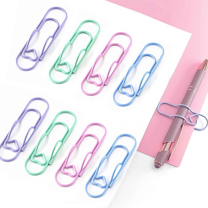 Pastel Heart Pen Holder Clips, 8 Pack Notebook Accessories for Journals