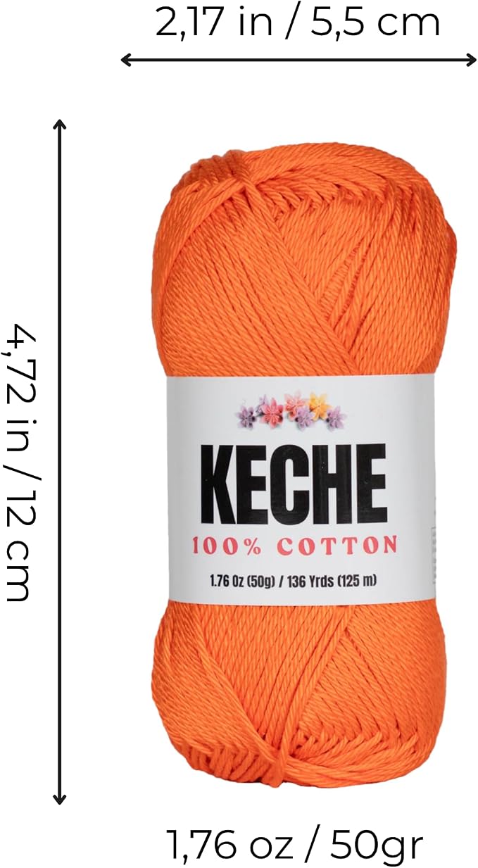 Cotton Yarn - 100% Cotton Yarn for Crocheting and Knitting, Mercerized Cotton Amigurumi Yarn Fine-Sport 2 1.76 oz (50g) / 136 Yrds (125 m) - Orange