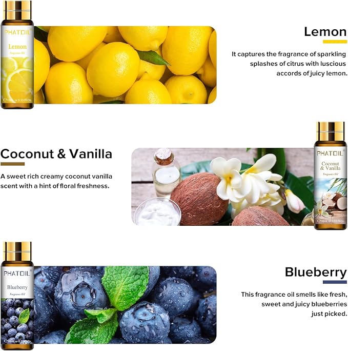 PHATOIL Fruit Fragrance Oil Set for Diffusers for Home, Soap Candle Making