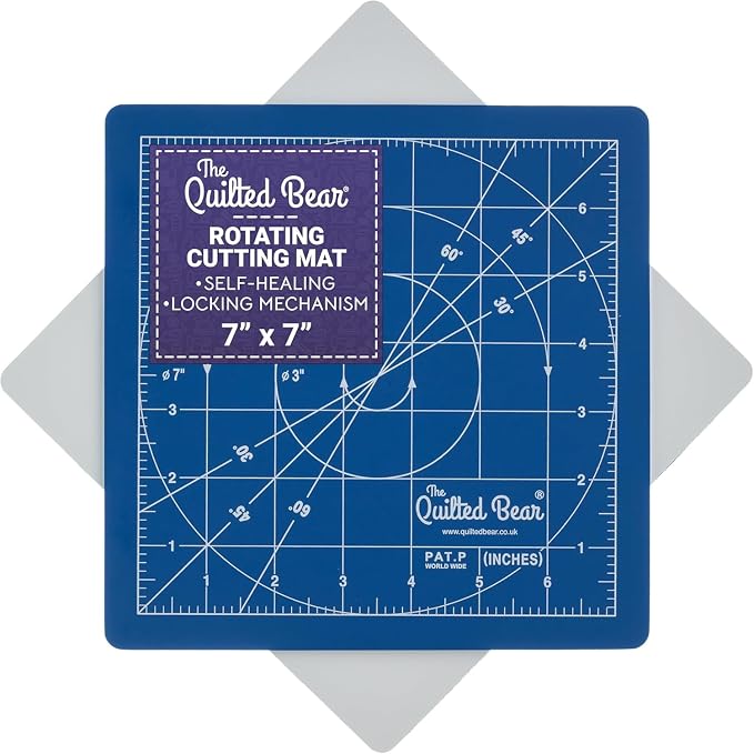 The Quilted Bear 7" x 7" Rotating Self-Healing Cutting Mat, Blue