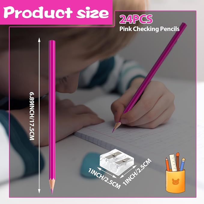 24 Pack Pink Colored Pencils for Kids, Pre-sharpened Art Pencils Back to School Supplies Set, Drawing Sketching Pencils for Students, Teachers, Classroom