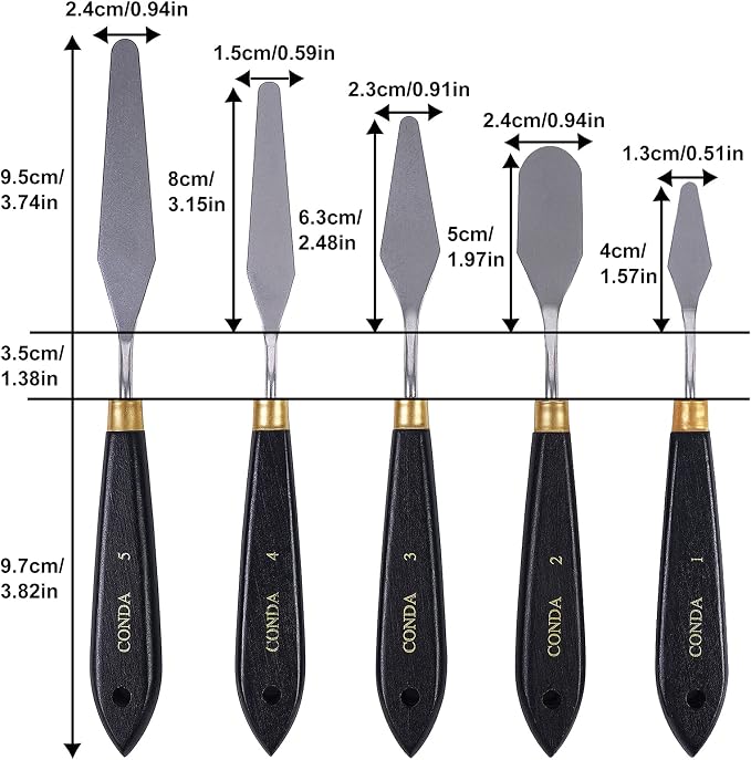 conda Palette Knife Painting Stainless Steel Spatula Palette Knife Oil Paint Metal Knives Wood Handle (Black 5 Piece)
