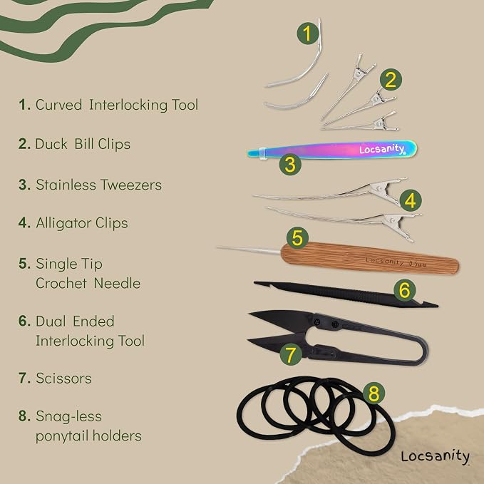 Locsanity Dreadlock Retightening and Interlocking Tool Kit for Sisterlocks - Dual-Ended Metal Crochet Needle for Microlocks, Small & Medium Locs Maintenance