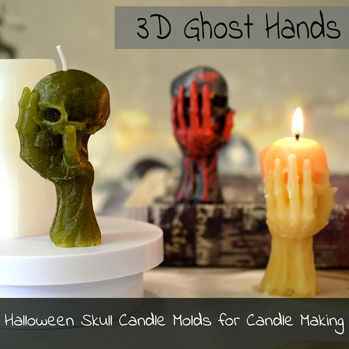 Skull Candle Molds, 3D Ghost Hand Skull Halloween Candle Molds | 3D Skull Silicone Mold for Candle Making, Aromatherapy Soap, Resin Casting, Ideal for Halloween Festive Atmosphere DIY Gifts