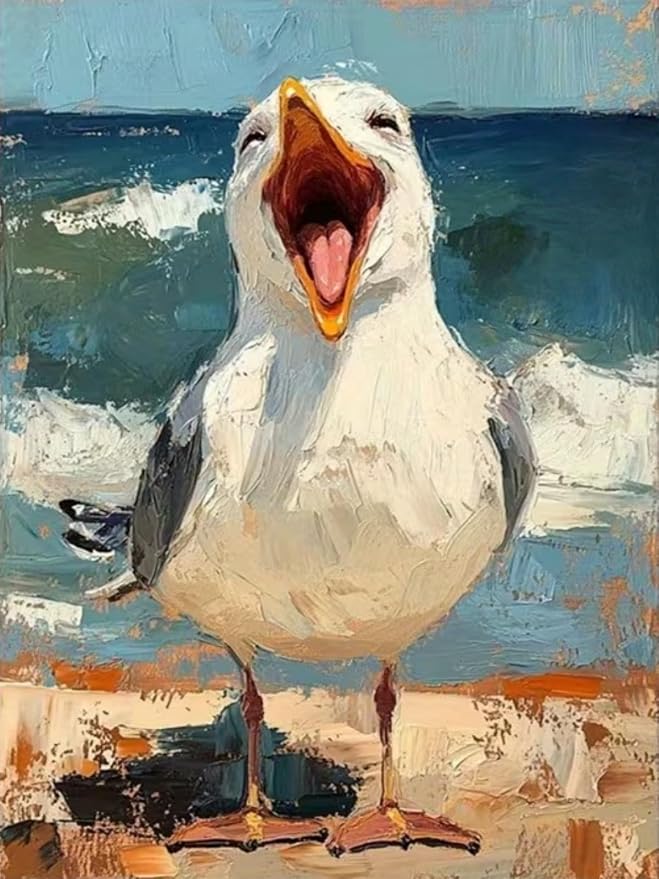 BYGFHLYW Funny Seagull Beach Ocean Paint by Numbers Kit for Adults Canvas | Coastal Seaside Easy Adult Paint by Number Kits On Canvas, DIY Acrylic Oil Painting Kits for Animal Home Wall Decor 12x16Inch