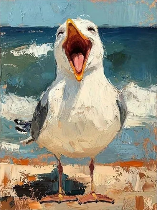 BYGFHLYW Funny Seagull Beach Ocean Paint by Numbers Kit for Adults Canvas | Coastal Seaside Easy Adult Paint by Number Kits On Canvas, DIY Acrylic Oil Painting Kits for Animal Home Wall Decor 12x16Inch