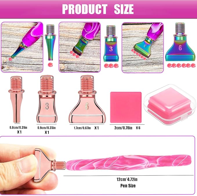 Diamond Art Tools Diamond Painting Accessories Kits with Screw Metal Tip Diamond Painting Pen Drill Bead Dot Pens for Art Craft Nail No Longer Loose (Pink Pen Rose Gold 3)