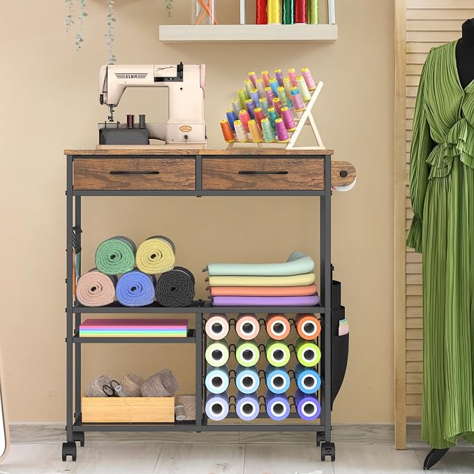 Mobile Craft Cart with Vinyl Roll Holder, Crafting Table Accessories Holder