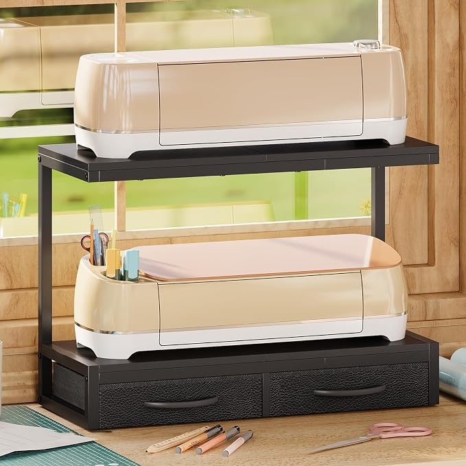 VENNQD Stand Compatible with Cricut Maker and Cricut Explore Air Series Stand Legs for 2 Cricut Machines Fully Open 2 Tier Desktop Craft Accessories Storage Organizer (Black)