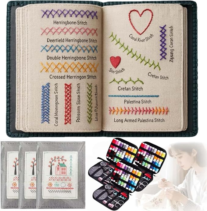 2026 New Upgraded Embroidery Stitch Book Kit,86 PCS Beginner Embroidery Kit, 106 Patterns with Tools & Tutorials, Portable All-in-One Hand Embroidery Book for Adults & DIY Craft Lovers(3 Set)
