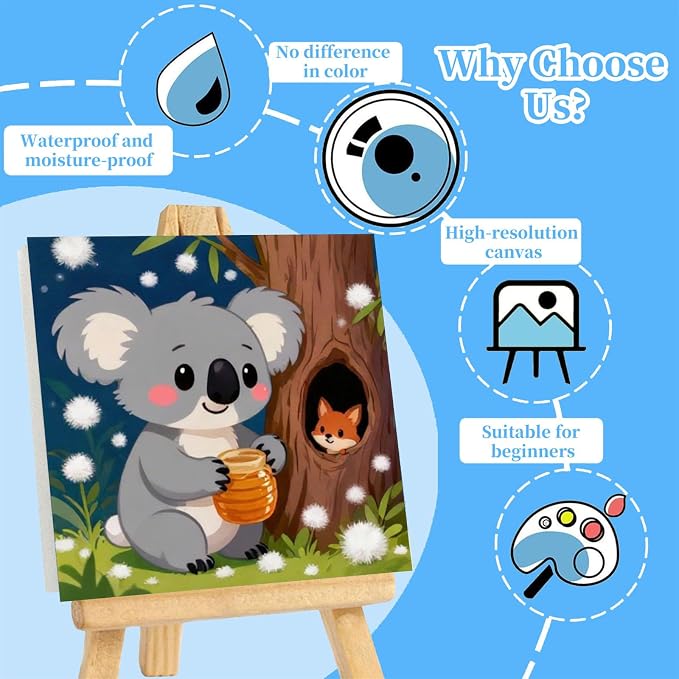 Arttoplus 4 Pack Paint by Numbers Kit for Kids with Frame Animals 8x8in | Cute Kids Paint by Numbers Ages 4-8-12 with Wooden Easel, Easy DIY Acrylic Oil Painting by number Aniamls for Gift Home Decor
