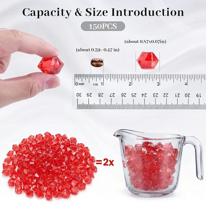 DOMESTAR Red Fake Ice Rocks, 150 PCS Acrylic Crystal for Vase Fillers