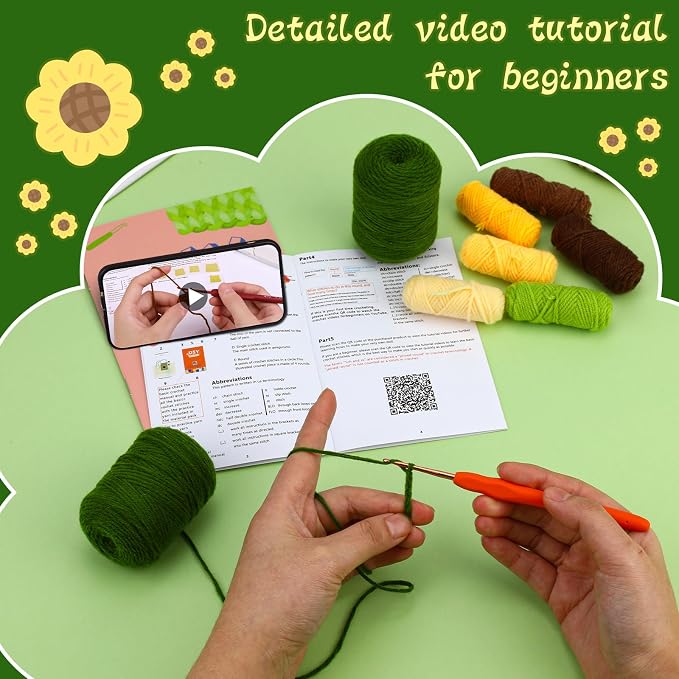 Fedmut Crochet Kit for Beginners Adult, Includes Deep Green Yarn, Hooks, Stitch Markers, Video Tutorials, Ideal for All Ages & Gifts