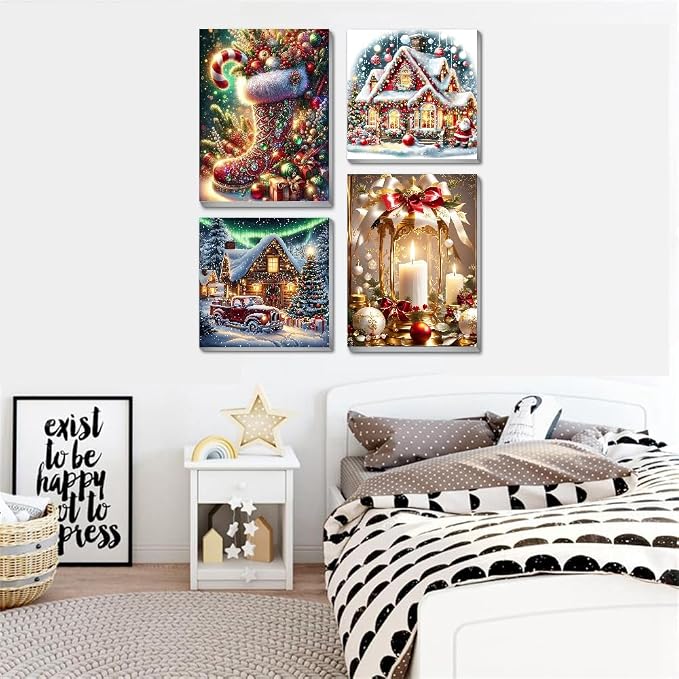 4 pack Christmas Paint by Numbers Kit for Adults Beginner with framed | Winter Easy Adult Paint by Number Kits on Canvas DIY Painting for Beginners Art by Numbers for Home Wall Decor 10x12 Inchh