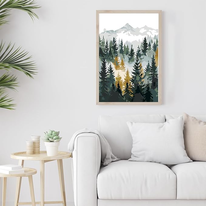 Framed Paint by Numbers Kit for Adults Beginner & Kids Age 8-12, Easy Landscape Adult Paint by Number Kits on Canvas, DIY Acrylic Forest Number Painting for Adults Mountain for Home Decor 8x12 Inch