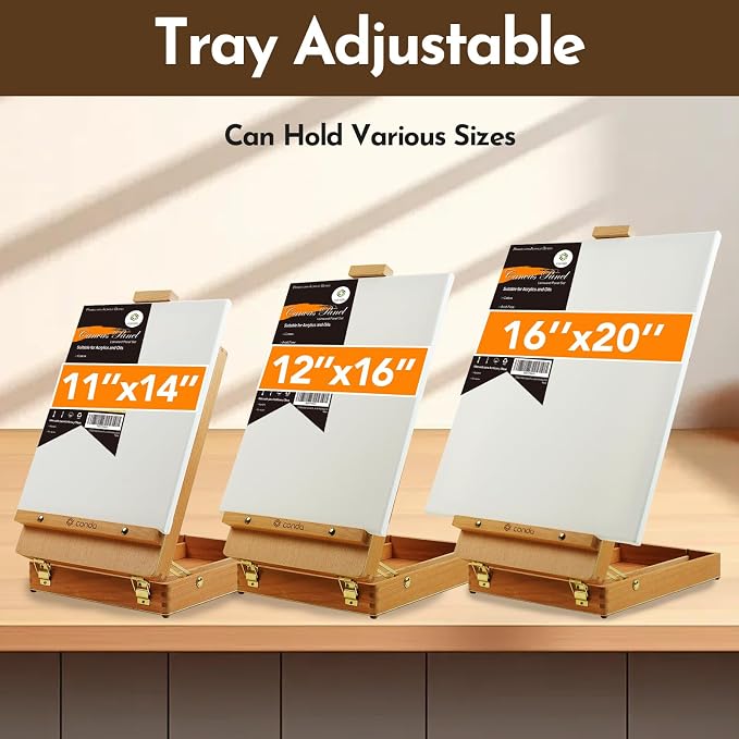 CONDA Premium Wooden Sketch Box Easel - Adjustable Tabletop Art Easel for Painting, Drawing & Sketching, Solid Beech Wood Design with Art Supply Storage, Ideal for Artists, Students & Beginners