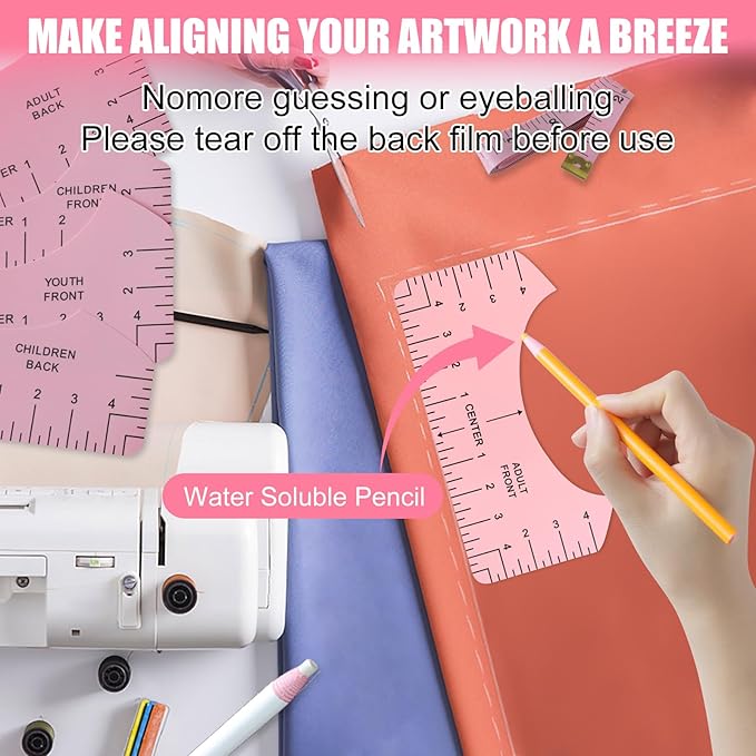 XEUZK Sublimation Shirts Tool Pink Kit With 8T Shirt rulers, 3Pack Teflon Sheet for Heat Press 12 x 16in, Heat Resistant Gloves & Silicone Bumps, 4Rolls Heat Resistant Tape& Tape Dispenser Sublimation