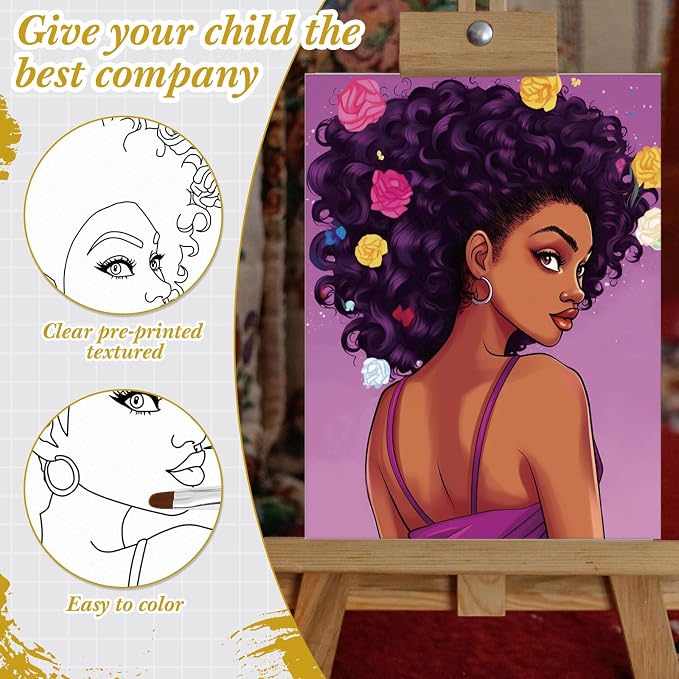 Sherr 24 Pcs Pre Drawn Canvas for Adult, Afro Lady, 8 x 10 Inch