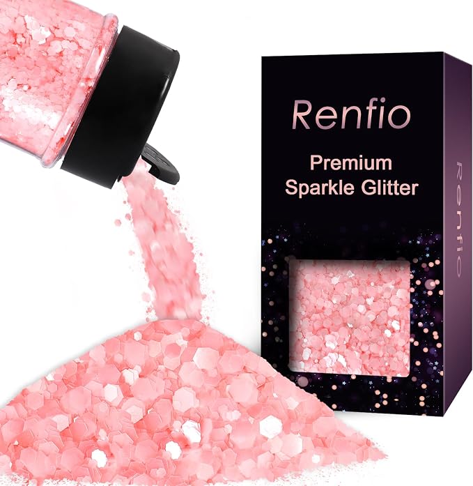 Renfio Pink Chunky Glitter,1.76oz/50g Sheer Pink Resin Glitter