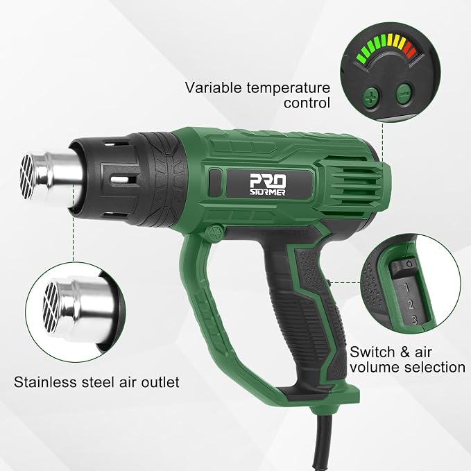 Prostormer 2000W Heat Gun 140°F-1022°F Variable Speed, 3-Setting