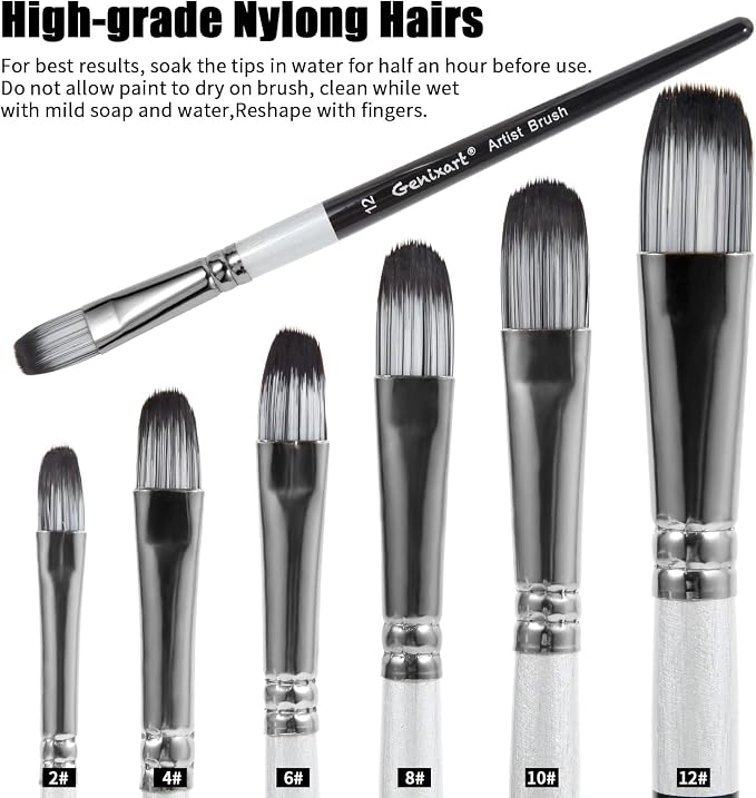 Genixart Filbert Paint Brush Set - Art Paintbrushes Acrylic Oil Watercolor