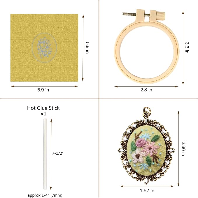 ZOCONE 4 Packs Embroidery Necklace Kits, Embroidery Pendant Kit Mini Cross Stitch Kit with 4 Hoops, Necklace, Pendant, Stamped Pattern Cloth, Instructions, etc., Embroidery Kits for Adults