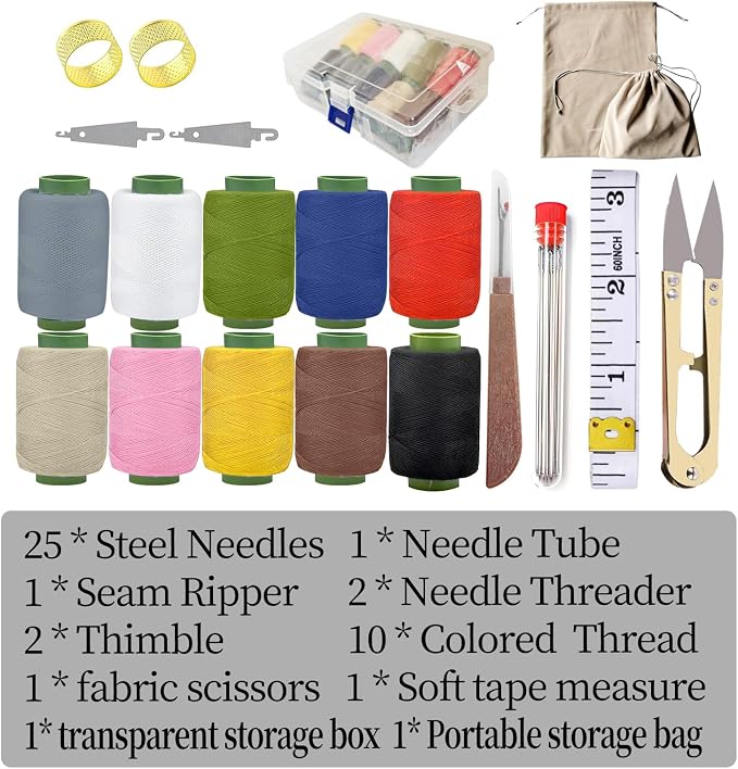 Obear 45-Piece Sewing Kit for Adults and Beginners,Big Eye Stainless Steel Sewing Needles Kit for Hand Sewing with Storage Box and Portable Pouch