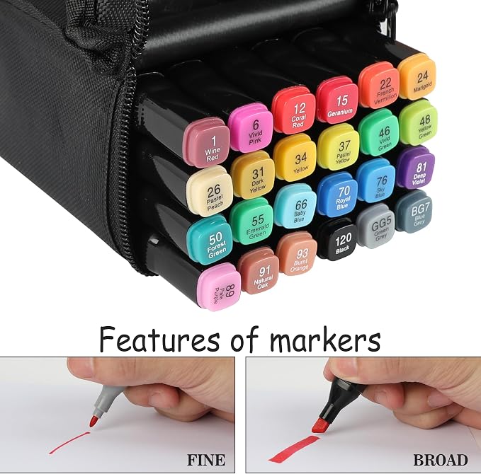 Dabo&Shobo 24 Colors Drawing Markers, Dual Tip Art Markers, Coloring Marker For Adult Sketching And Coloring (Pack of 3)