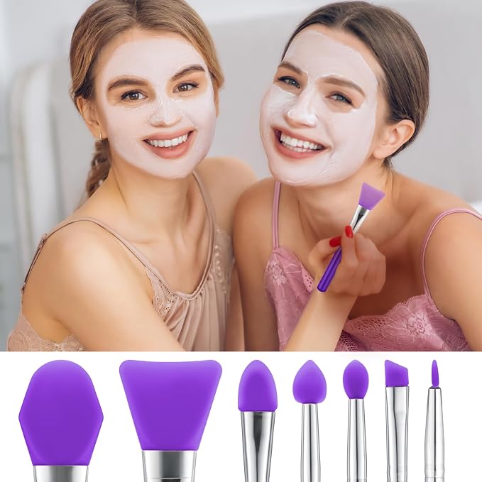 7PCS Silicone Brush Applicator Kit, Resin Brush Applicator UV Resin Brushes Applicators Jelly Brushes Applicators for Cream Makeup Products and Epoxy Art Crafting, Purple