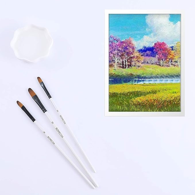 GETHPEN Filbert Paint Brushes Set, 12 PCS Artist Brush for Acrylic Oil | Filbert Artist Paint brushes, Acrylic Oil Watercolor Gouache,Professional Painting Kits with Synthetic Nylon Tips, White