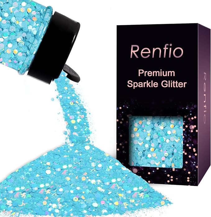 Renfio Holographic Blue Chunky Glitter for Snowglobe Tumbler,1.76oz/50g