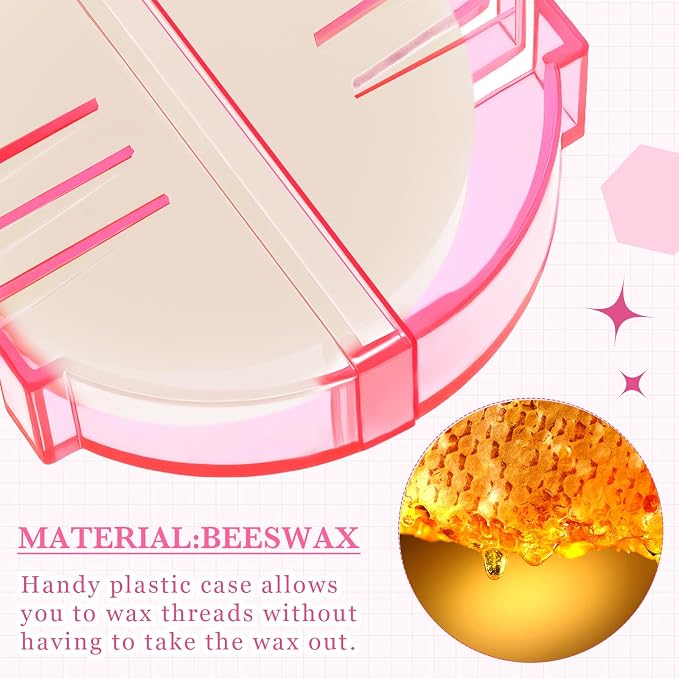 Maitys 4 Pcs Thread Wax Beeswax for Hand Sewing,White, Pink Case | Conditioner for Embroidery Quilting, Strengthens Sewing Line Reduces Fraying, Clear Case Storage, Natural Beeswax Formula