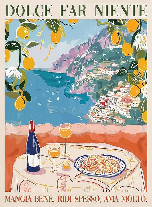 Italian Pasta Wine Paint by Numbers Kit for Adults Canvas, Frameworkless | Easy Adult Paint by Number Kits on Canvas DIY Italian Pasta Painting for Beginners Art by Numbers for Home Wall Decor Gift