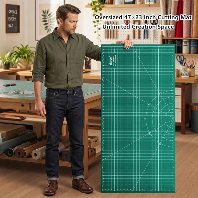 Ecraft 23"x47" Large Self Healing Non-Slip Cutting Mat, Double Sided 5-Ply Black Green Mat for Quilting, Sewing, Fabric, Crafts and Scrapbooking