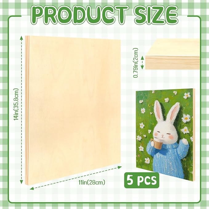 FSWCCK 5 Pack 11 x 14 inch Wood Panel Boards, Unfinished Wood Canvas Panels for Crafts, Painting Canvas, DIY Art Projects, Pouring, Arts Use with Oils, Acrylics