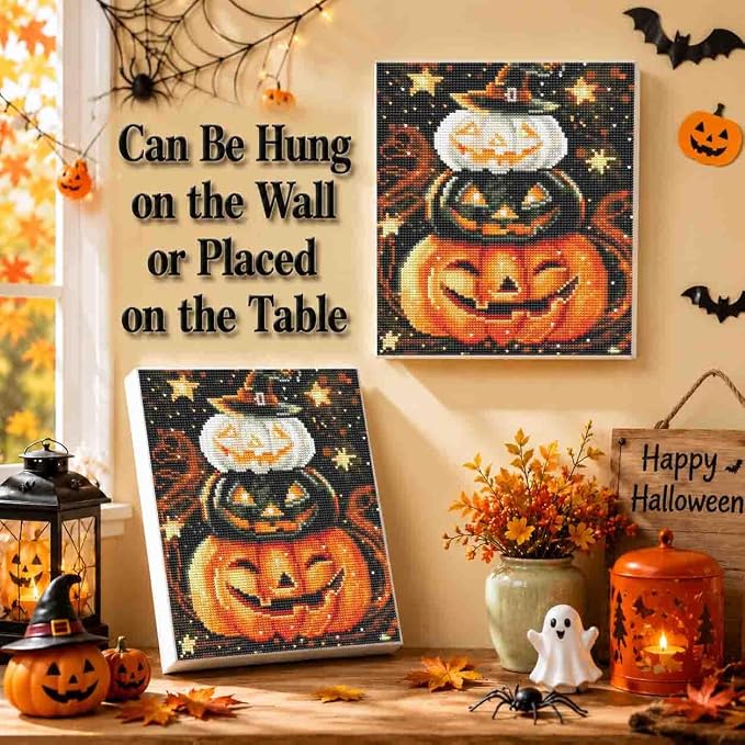 Halloween Diamond Art Kits for Adults with Frame,Pumpkin Diamond Painting