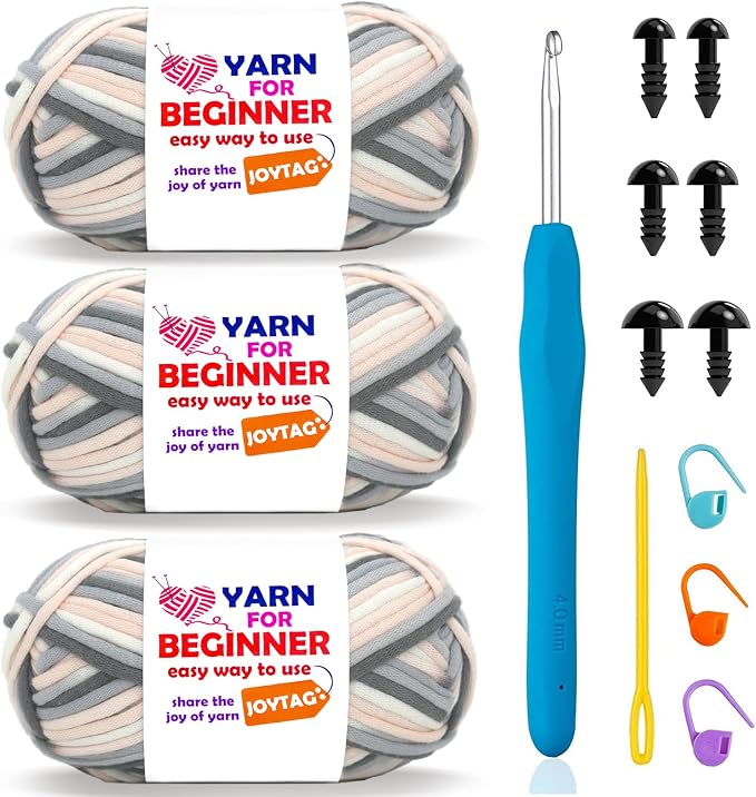 3 Pack Rainbow Beginner Crochet Yarn for Crocheting Knitting Multicolor Cotton Crochet Yarn for Beginners with Easy-to-See Stitches Cotton-Nylon Blend Easy Yarn for Beginners(Pink White Grey)