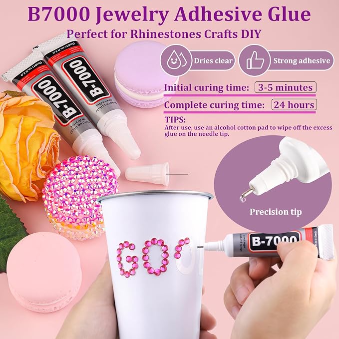 25000Pcs Resin Rhinestones for Crafting, Hot Pink 2-6mm Mixed Sizes Non Hotfix Flatback Gems with 1Pcs Glue, Bedazzling Crystal for DIY Craft Clothing Mugs Tumblers Shoes Fabric Decor Nail Art