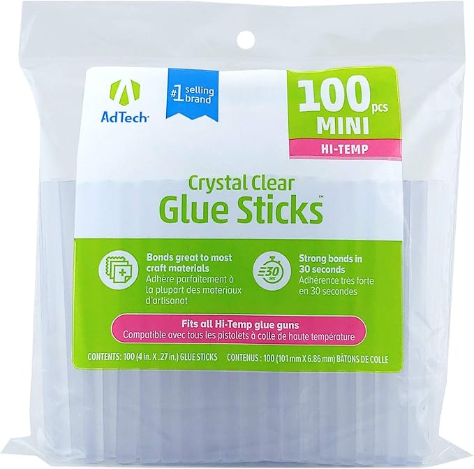 Adtech Mini Hot Glue Sticks Clear | High Temperature | Bonds in 30 Seconds | 800 Count, Pack of 8