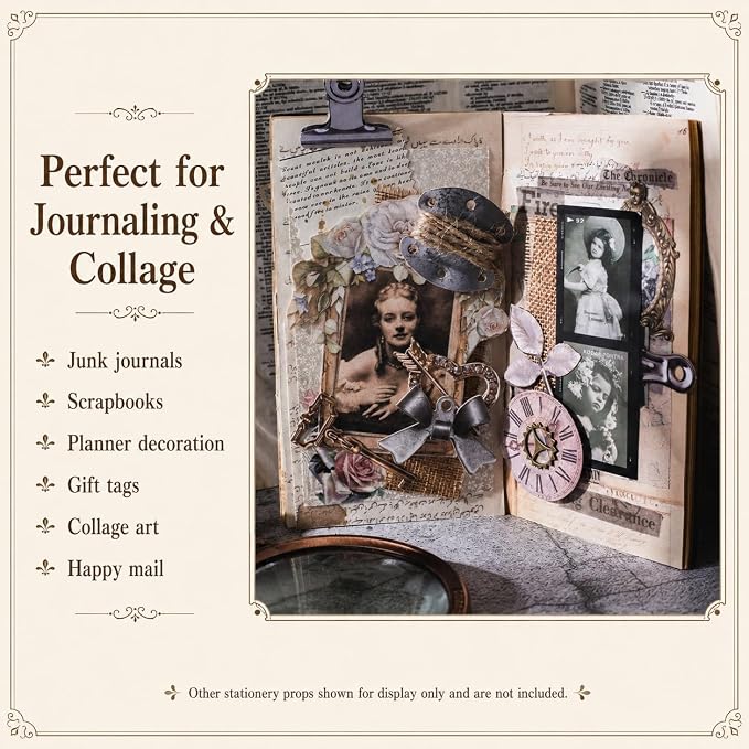 120 Pcs Vintage Scrapbooking Supplies for Junk Journal, Creative DIY Journaling Kit, Non-Adhesive Paper Ephemera for Decoration and Collage
