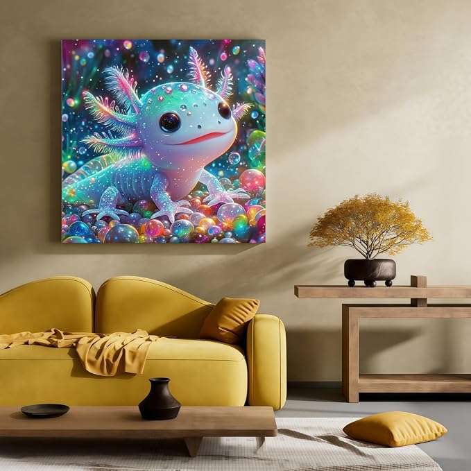 Diamond Painting Kits for Adults, Colorful Glittering Axolotl Diamond Art | Gem Art for Beginners, Full Drill Round DIY Gem Painting, Diamond Gem Painting Kits for Home Art Decor, 13.78X13.78 inch