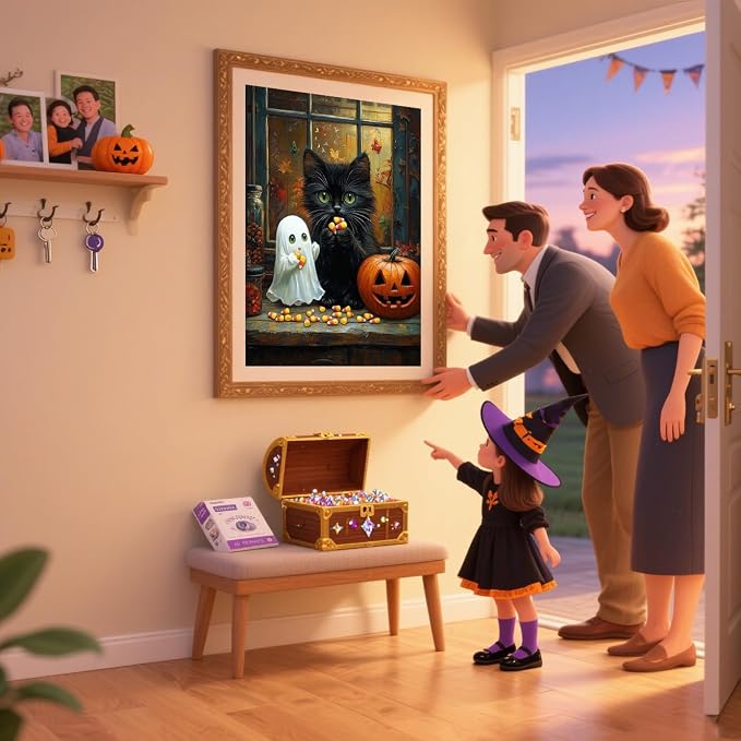 ijbnhd Halloween Diamond Art Kits for Adults, Black Cat 12x16inch