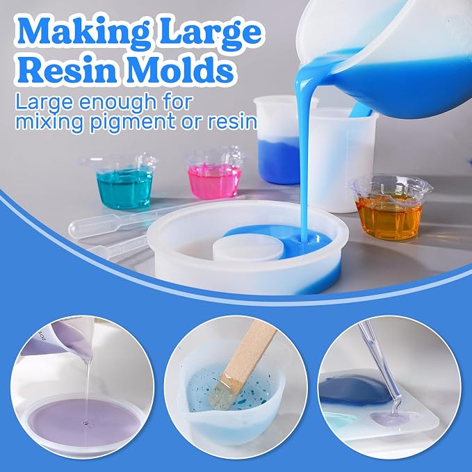 LET'S RESIN Silicone Mixing Cups, 600 ml and 100 ml, 2 Scales | Thick Non-Stick Silicone Cups Feature Two Measurement Scales and Include a Stirring Stick for Easy Resin Mixing and Cleanup