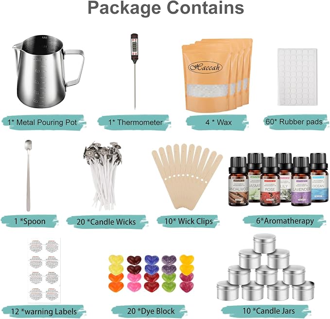 Haccah Complete Candle Making Kit,Candle Making Supplies,DIY Arts and Crafts Kits for Adults,Beginners,Including Wax, Wicks, 6 Kinds of Scents,Dyes,Melting Pot,Candle tins