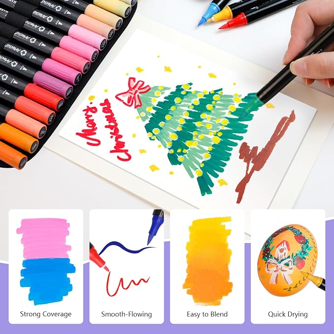 Artecho Acrylic Paint Markers 72 Colors with Bag（ Brush Tip and Fine Tip ） | Ideal for Rock Painting, Stone, Wood, Paper, Canvas, Ceramic, Glass, Fabric & DIY Crafts