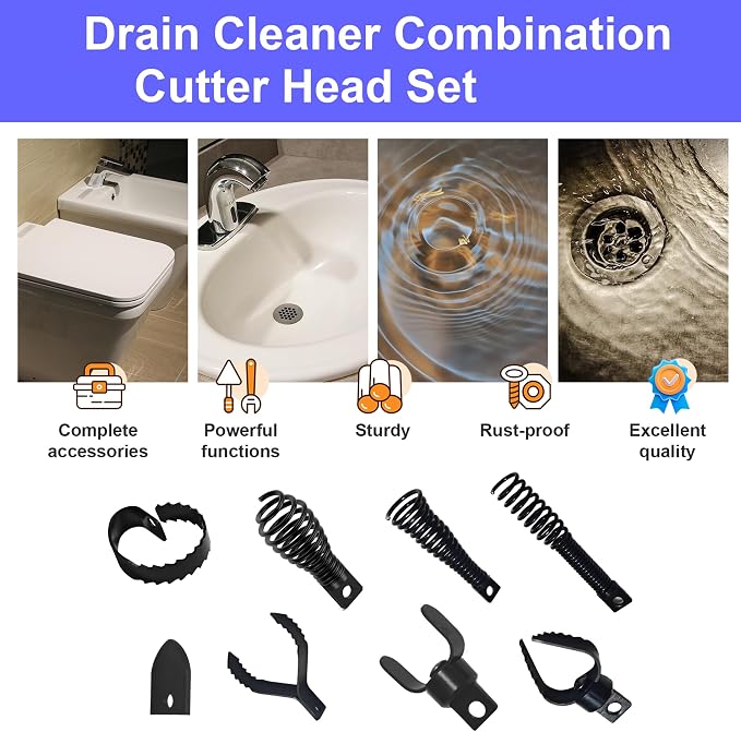 9 PCS Drain Snake Drill Attachment,Drain Cleaner Combination Cutter Head,Root Cutter For Drain Cleaning,Used in 50ft-100ft Ac Drain Cleaning Machine,for 5/16” To 3/4” Drain Snake Cables