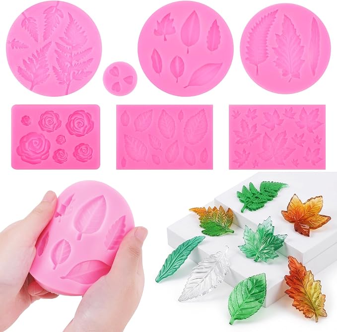 Pimoys 7 Pcs Leaf Silicone Mold for Resin Soap Fondant