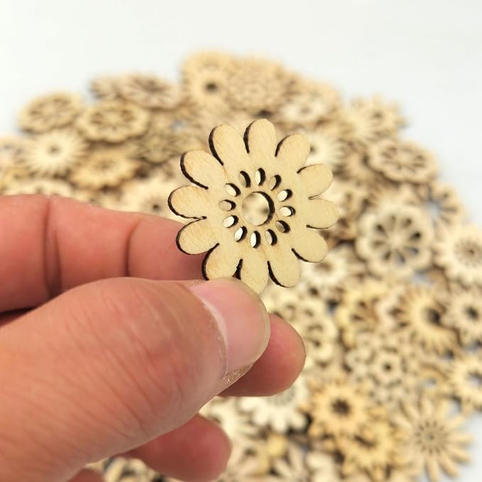 DIYOMR 200Pcs Unfinished Wood Pieces Hollow Wooden Art Decor, Vintage Embellishments Decorative Accessories for Scrapbooking Crafts DIY Home Decor (Flowers)