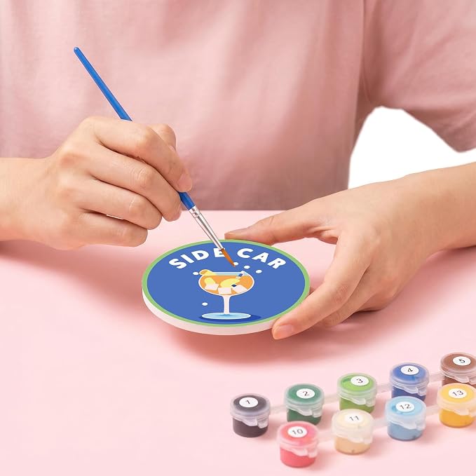 8 Pack Cocktail Paint by Numbers Kits Coasters with Holder Cork Pads | Drinks Paint by Number Kits for Adults Simple Round Oil Painting Coaster for Small DIY Craft Holiday Birthday Gift 3.9x3.9in