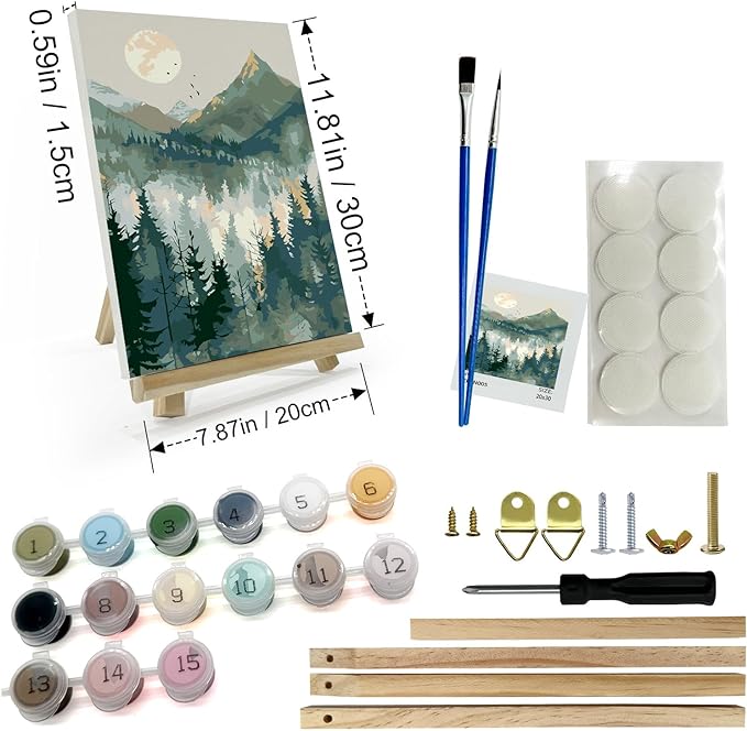 JOOZ Mountain Paint by Number for Adults, Paint by Numbers Kit for Adults with Frame, DIY Mountain Landscape Paint by Number Kits Framed Canvas, Oil Painting Kit for Home Wall Decor 8 x 12 Inch